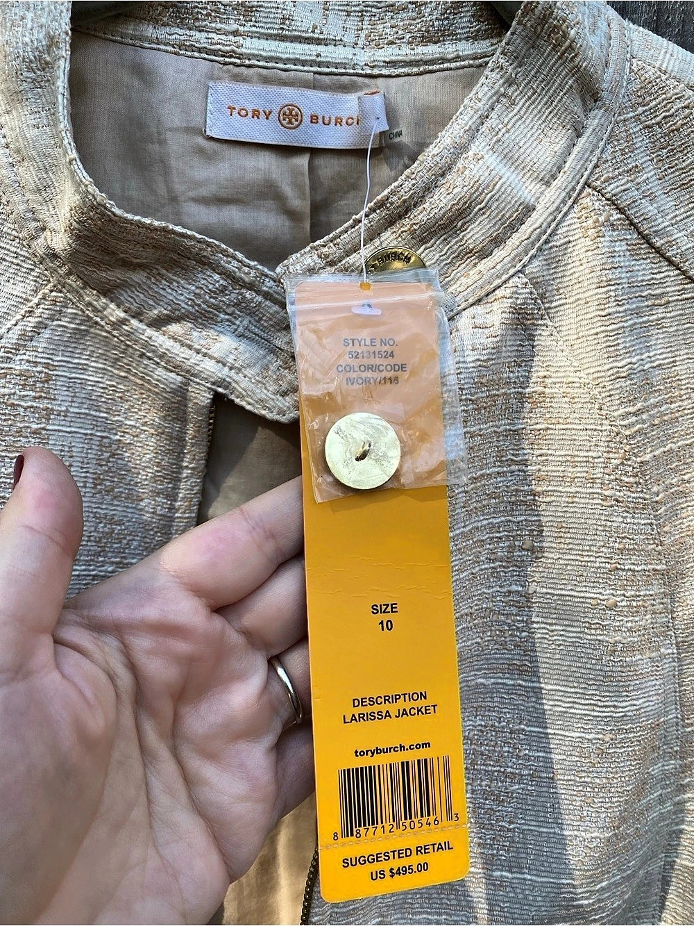 Tory Burch Larissa Jacket Textured Jacket in Cream Size 10 NWT - Picture 2 of 9